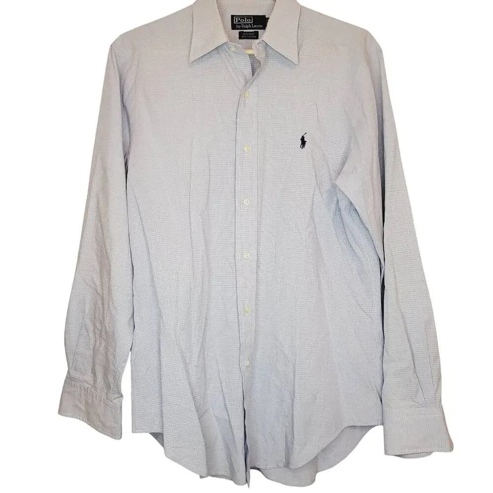 Polo Ralph Lauren Andrew check print button up cotton dress shirt Size 15 Preppy